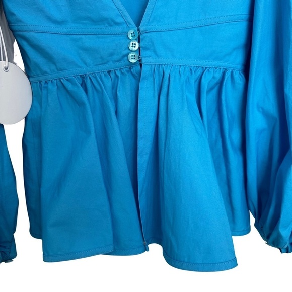 STAUD Luna Puff Sleeve Peplum Top Bright Blue Size 00 NEW WITH TAGS Retail 225 - Picture 9 of 10